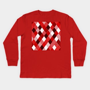 MARDI GRAS HARLEQUIN PATTERN Red Pink White Rhombi Argyle Kids Long Sleeve T-Shirt